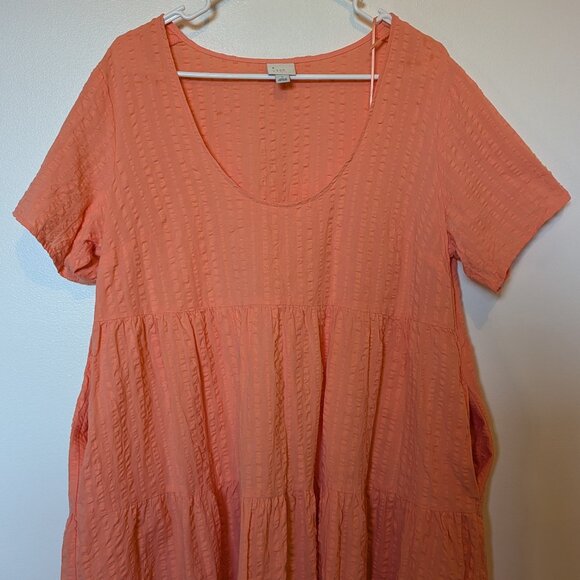 a new day L Cotton Dress WITH POCKETS! | Coral Tiered Babydoll - Picture 5 of 8